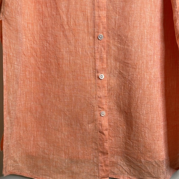 J. Jill 100% Linen Coral Orange Long Sleeve Button Up High Slit Tunic Medium - Picture 4 of 14
